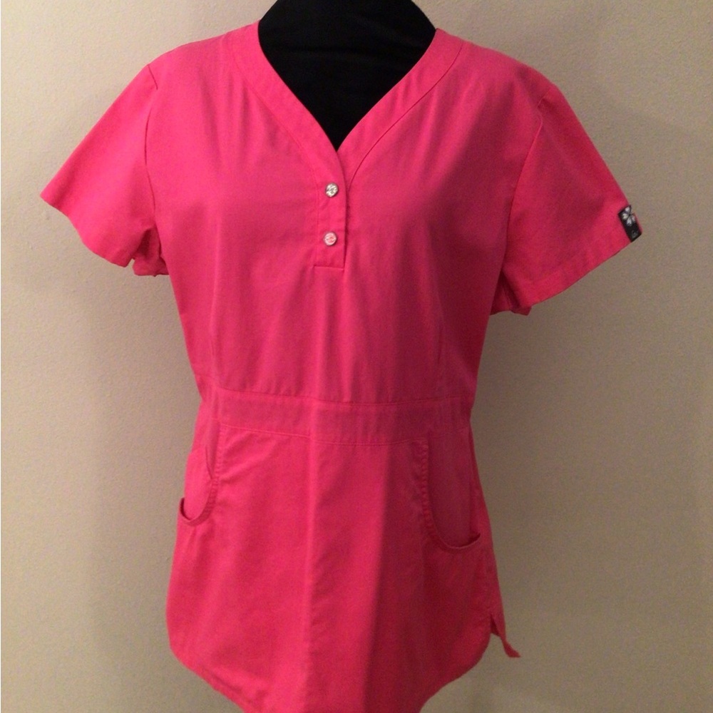 KOI UNIFORM SCRUBS Pink Scrub Top with Patterned Lining